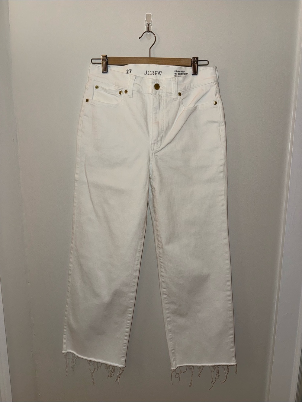 J. Crew White ‘96 Slim Wide Cropped Jeans with Raw Hem